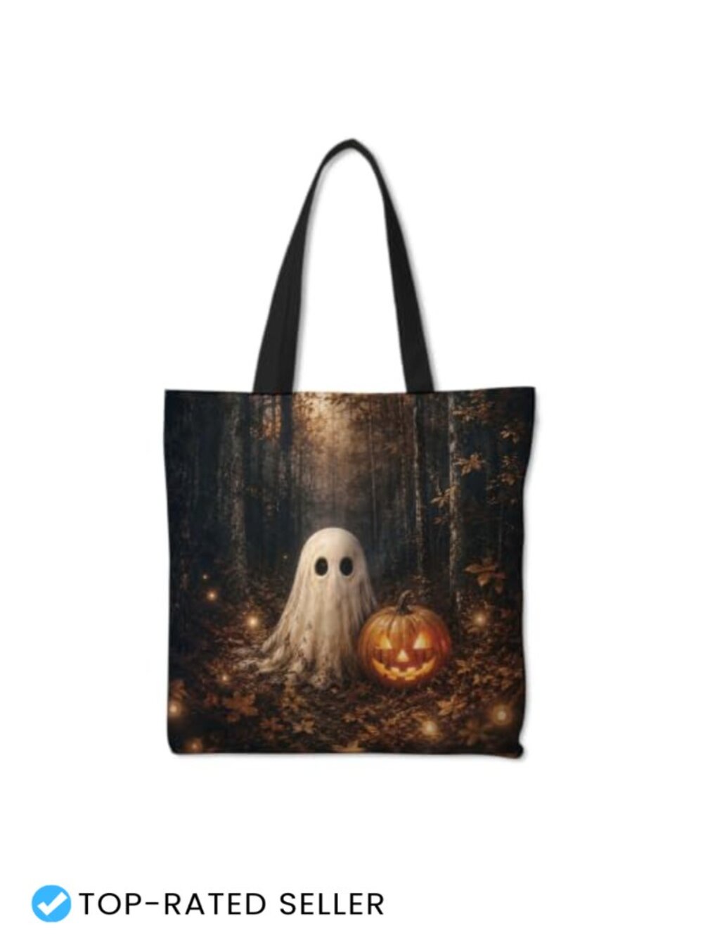 Halloween Ghost Tote Bag Women 15x15.4 Cotton Blend Foldable Shoulder Strap
